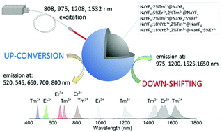 Graphical abstract: Manipulation of up-conversion emission in NaYF4 core@shell nanoparticles doped by Er3+, Tm3+, or Yb3+ ions by excitation wavelength—three ions—plenty of possibilities