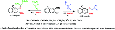 Graphical abstract: Direct synthesis of ortho-methylthio allyl and vinyl ethers via three component reaction of aryne, activated alkene and DMSO