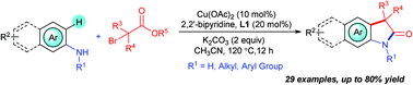 Graphical abstract: Copper-catalyzed C–H [3 + 2] annulation of N-substituted anilines with α-carbonyl alkyl bromides via C(sp3)–Br/C(sp2)–H functionalization