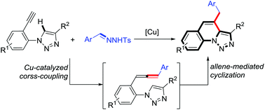 Graphical abstract: Copper-catalyzed cross-coupling and sequential allene-mediated cyclization for the synthesis of 1,2,3-triazolo[1,5-a]quinolines