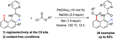 Graphical abstract: Palladium-catalyzed C8–H alkoxycarbonylation of 1-naphthylamines with alkyl chloroformates