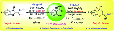 Graphical abstract: Copper(i) catalyzed synthesis of selanyl methylene 4-chromanol and aurone derivatives