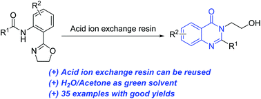 Graphical abstract: Synthesis of quinazoin-4-ones through an acid ion exchange resin mediated cascade reaction