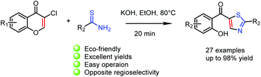 Graphical abstract: Regioselective synthesis of substituted thiazoles via cascade reactions from 3-chlorochromones and thioamides