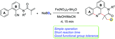 Graphical abstract: Iron-mediated deuterium addition cascade cyano insertion/cyclization of N-arylacrylamides to access deuterium-labelled phenanthridines