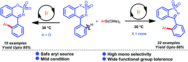 Graphical abstract: Iridium-catalyzed direct C–H arylation of cyclic N-sulfonyl ketimines with arylsiloxanes at ambient temperature