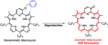 Graphical abstract: Deprotection of a benzyl unit induces a 22π aromatic macrocycle of 3-oxypyripentaphyrin(0.1.1.1.0) with strong NIR absorption