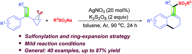 Graphical abstract: Silver-promoted oxidative sulfonylation and ring-expansion of vinylcyclopropanes with sodium sulfinates leading to dihydronaphthalene derivatives