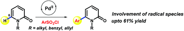 Graphical abstract: A directing group free Pd(ii)-catalysed desulfitative C6-arylation of 2-pyridone using an arylsulfonyl chloride