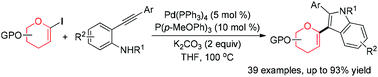 Graphical abstract: Palladium-catalyzed C-glycosylation and annulation of o-alkynylanilines with 1-iodoglycals: convenient access to 3-indolyl-C-glycosides