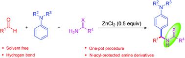 Graphical abstract: Synthesis of Mannich-type derivatives from amides activated by hydrogen bonding with ZnCl2