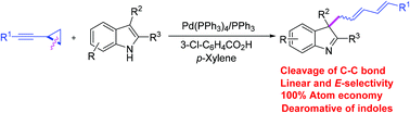 Graphical abstract: Palladium-catalyzed dearomative allylation of indoles with cyclopropyl acetylenes: access to indolenine derivatives