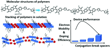 Graphical abstract: Systematically investigating the effect of the aggregation behaviors in solution on the charge transport properties of BDOPV-based polymers with conjugation-break spacers