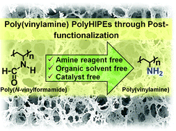 Graphical abstract: An environmentally benign post-polymerization functionalization strategy towards unprecedented poly(vinylamine) polyHIPEs
