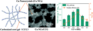 Graphical abstract: Copper nanocrystals anchored on an O-rich carbonized corn gel for nitrogen electroreduction to ammonia