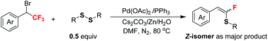 Graphical abstract: Palladium-catalyzed selective defluorinative sulfenylation for the synthesis of fluorovinylthioethers