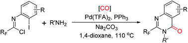 Graphical abstract: Palladium-catalyzed three-component carbonylative synthesis of 2-(trifluoromethyl)quinazolin-4(3H)-ones from trifluoroacetimidoyl chlorides and amines