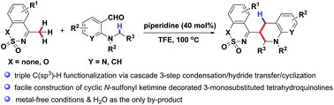 Graphical abstract: The dual alkylation of the C(sp3)–H bond of cyclic α-methyl-N-sulfonyl imines via the sequential condensation/hydride transfer/cyclization process