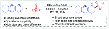 Graphical abstract: Ruthenium/acid co-catalyzed reductive α-phosphinoylation of 1,8-naphthyridines with diarylphosphine oxides