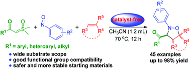 Graphical abstract: Synthesis of isoxazolidines via catalyst-free one-pot three-component cycloaddition of sulfoxonium ylides, nitrosoarenes and alkenes