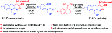 Graphical abstract: Facile syntheses of tetrahydroquinolines and 1,2-dihydroquinolines via vinylogous cascade hydride transfer/cyclization