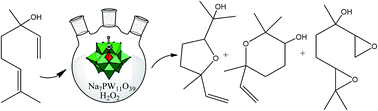 Graphical abstract: One-pot synthesis at room temperature of epoxides and linalool derivative pyrans in monolacunary Na7PW11O39-catalyzed oxidation reactions by hydrogen peroxide