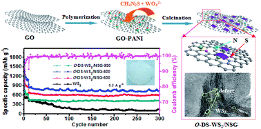 Graphical abstract: Few-layer WS2 nanosheets with oxygen-incorporated defect-sulphur entrapped by a hierarchical N, S co-doped graphene network towards advanced long-term lithium storage performances