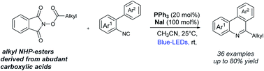 Graphical abstract: PPh3/NaI driven photocatalytic decarboxylative radical cascade alkylarylation reaction of 2-isocyanobiaryls