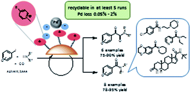 Graphical abstract: Palladium nanoparticles on a pyridinium supported ionic liquid phase: a recyclable and low-leaching palladium catalyst for aminocarbonylation reactions