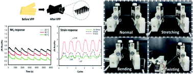 Graphical abstract: Highly porous, soft, and flexible vapor-phase polymerized polypyrrole–styrene–ethylene–butylene–styrene hybrid scaffold as ammonia and strain sensor