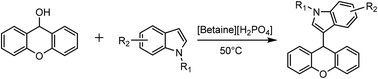 Graphical abstract: Biocompatible ionic liquid [Betaine][H2PO4] as a reusable catalyst for the substitution of xanthen-9-ol under solvent-free conditions