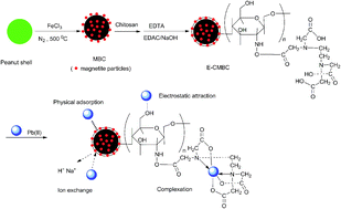 Graphical abstract: A novel, recyclable magnetic biochar modified by chitosan–EDTA for the effective removal of Pb(ii) from aqueous solution