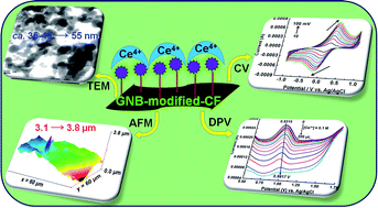 Graphical abstract: Surface and morphology analyses, and voltammetry studies for electrochemical determination of cerium(iii) using a graphene nanobud-modified-carbon felt electrode in acidic buffer solution (pH 4.0 ± 0.05)