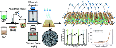 Graphical abstract: Performance of the highly sensitive humidity sensor constructed with nanofibrillated cellulose/graphene oxide/polydimethylsiloxane aerogel via freeze drying