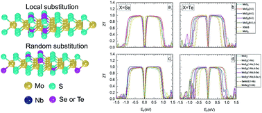 Graphical abstract: Electronic structure and thermoelectric properties of Mo-based dichalcogenide monolayers locally and randomly modified by substitutional atoms