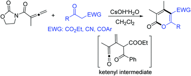 Graphical abstract: A formal [3 + 3] cycloaddition of allenyl imide and activated ketones for the synthesis of tetrasubstituted 2-pyrones