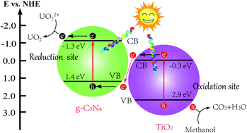 Graphical abstract: Synthesis of g-C3N4/TiO2 nanostructures for enhanced photocatalytic reduction of U(vi) in water