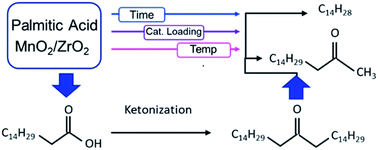 Graphical abstract: Catalytic ketonization of palmitic acid over a series of transition metal oxides supported on zirconia oxide-based catalysts