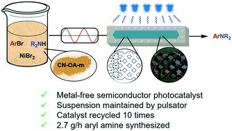 Graphical abstract: An oscillatory plug flow photoreactor facilitates semi-heterogeneous dual nickel/carbon nitride photocatalytic C–N couplings
