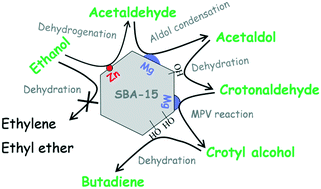 Graphical abstract: Insights into the synergistic effect of active centers over ZnMg/SBA-15 catalysts in direct synthesis of butadiene from ethanol