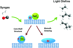 Graphical abstract: Mobility and versatility of the liquid bismuth promoter in the working iron catalysts for light olefin synthesis from syngas