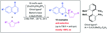 Graphical abstract: Direct catalytic asymmetric and anti-selective vinylogous addition of butenolides to chromones