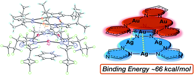 Graphical abstract: Au3-to-Ag3 coordinate-covalent bonding and other supramolecular interactions with covalent bonding strength