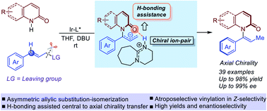 Graphical abstract: Asymmetric allylic substitution–isomerization to axially chiral enamides via hydrogen-bonding assisted central-to-axial chirality transfer