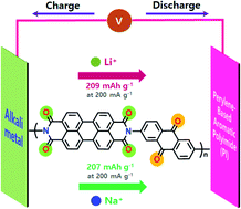 Graphical abstract: A perylene-based aromatic polyimide with multiple carbonyls enabling high-capacity and stable organic lithium and sodium ion batteries