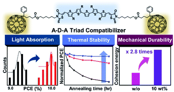 Graphical abstract: Triad-type, multi-functional compatibilizers for enhancing efficiency, stability and mechanical robustness of polymer solar cells