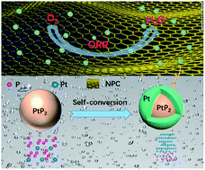 Graphical abstract: PtP2 nanoparticles on N,P doped carbon through a self-conversion process to core–shell Pt/PtP2 as an efficient and robust ORR catalyst