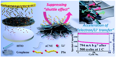 Graphical abstract: A synergistic engineering layer with a versatile H2Ti3O7 electrocatalyst for a suppressed shuttle effect and enhanced catalytic conversion in lithium–sulfur batteries