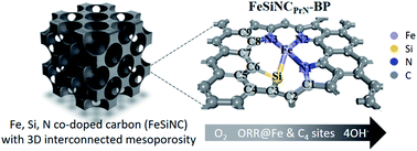 Graphical abstract: Single-atom oxygen reduction reaction electrocatalysts of Fe, Si, and N co-doped carbon with 3D interconnected mesoporosity