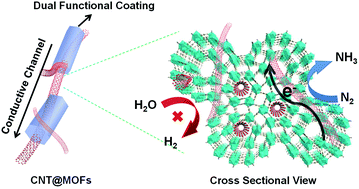 Graphical abstract: Nitrogen reduction through confined electro-catalysis with carbon nanotube inserted metal–organic frameworks